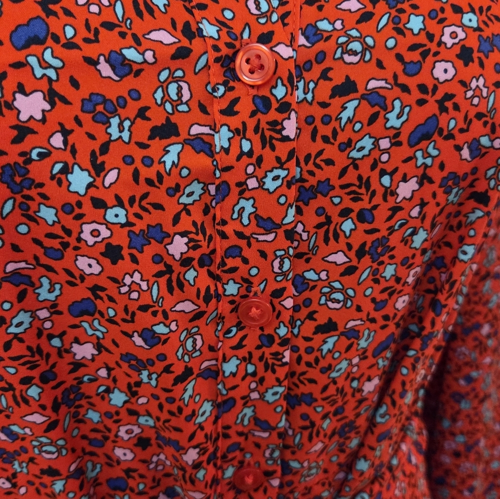 Amazon Essentials Red Floral Shirt Dress Button Front Belted Midi M - Picture 10 of 11